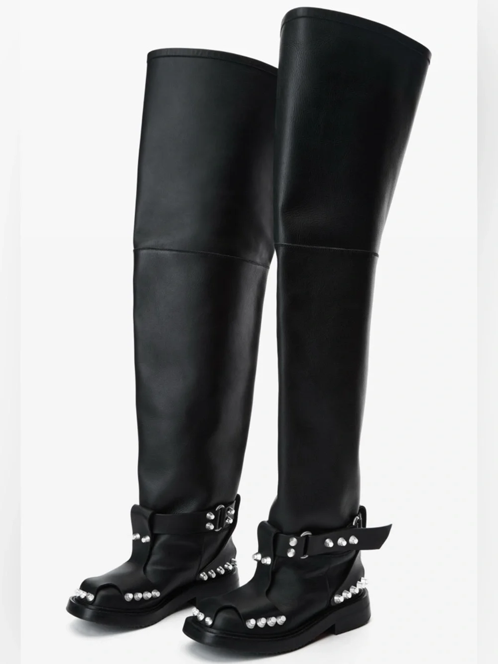 New Alexander Wang Black Dixon Buckle Thigh-high Boot In Leather 37 $2,750